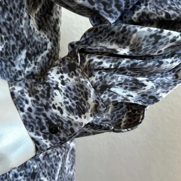 Adriana Papell Gray & white Tie-Front Lined Longsleeve Sheath Dress - Picture 9 of 10